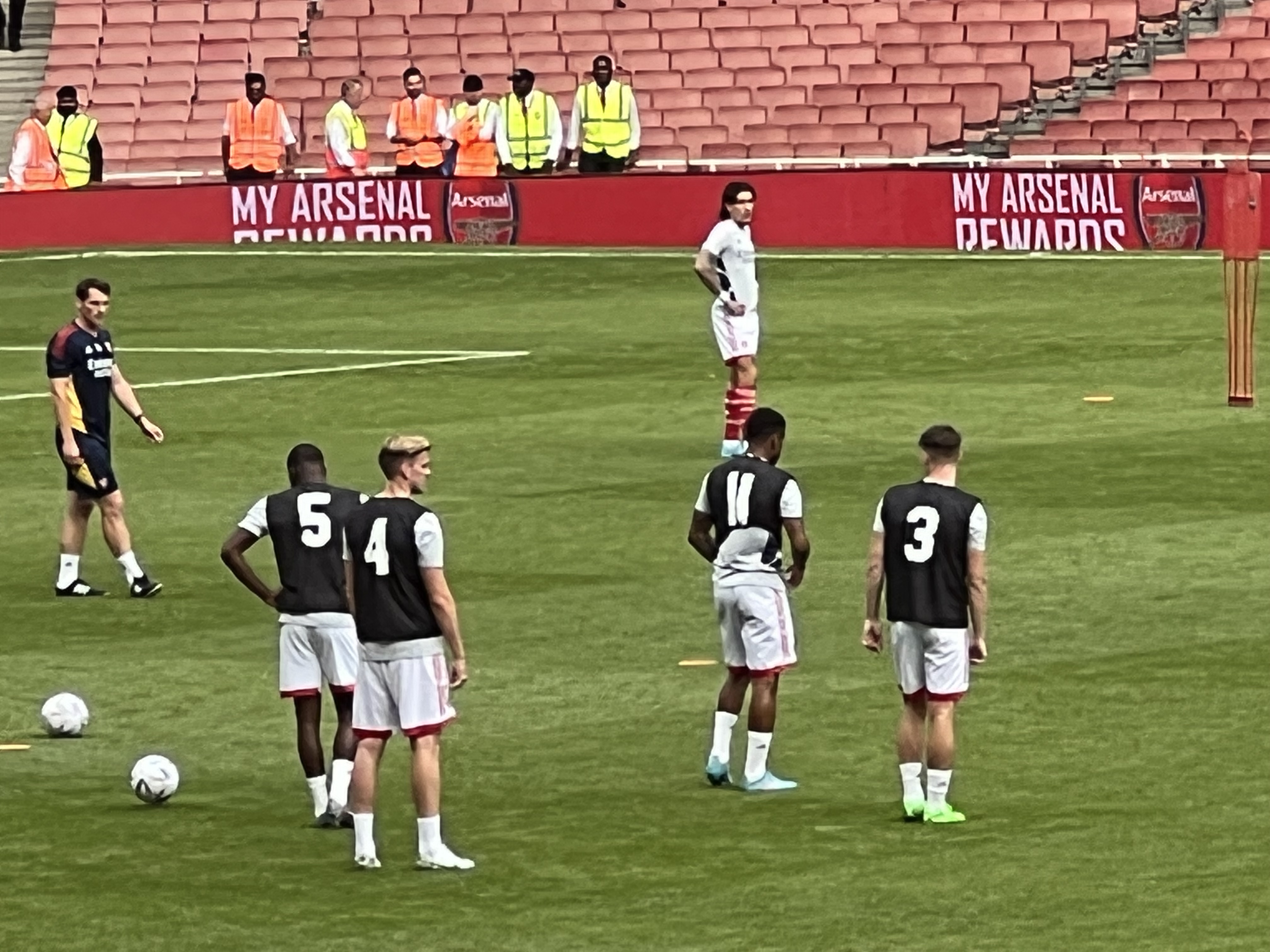 Arsenal left-back Kieran Tierney takes part in post-match warm-down after Gunners rout Seville 6-0