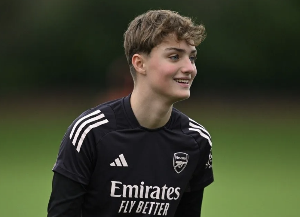 Shot-stopper snapped: Young Danish goalkeeper pictured in Arsenal Women training